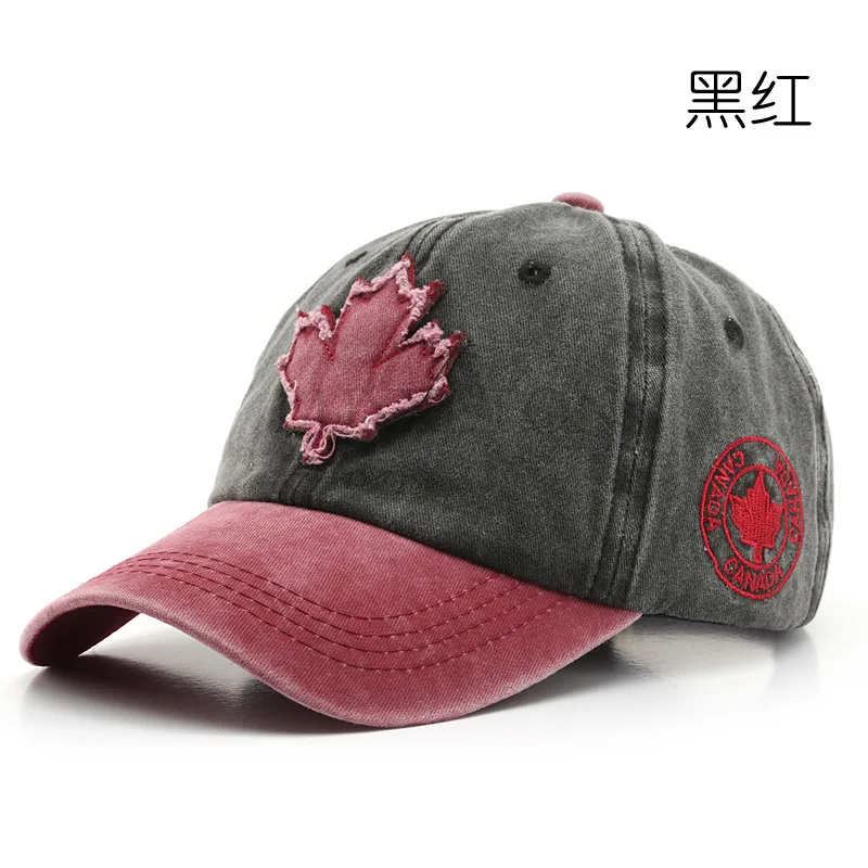 Men Hat Big Maple Leaf Embroidered Baseball Hat Women Retro Unisex Wash Cotton Baseball Hat Outdoor Sports Fishing Hat