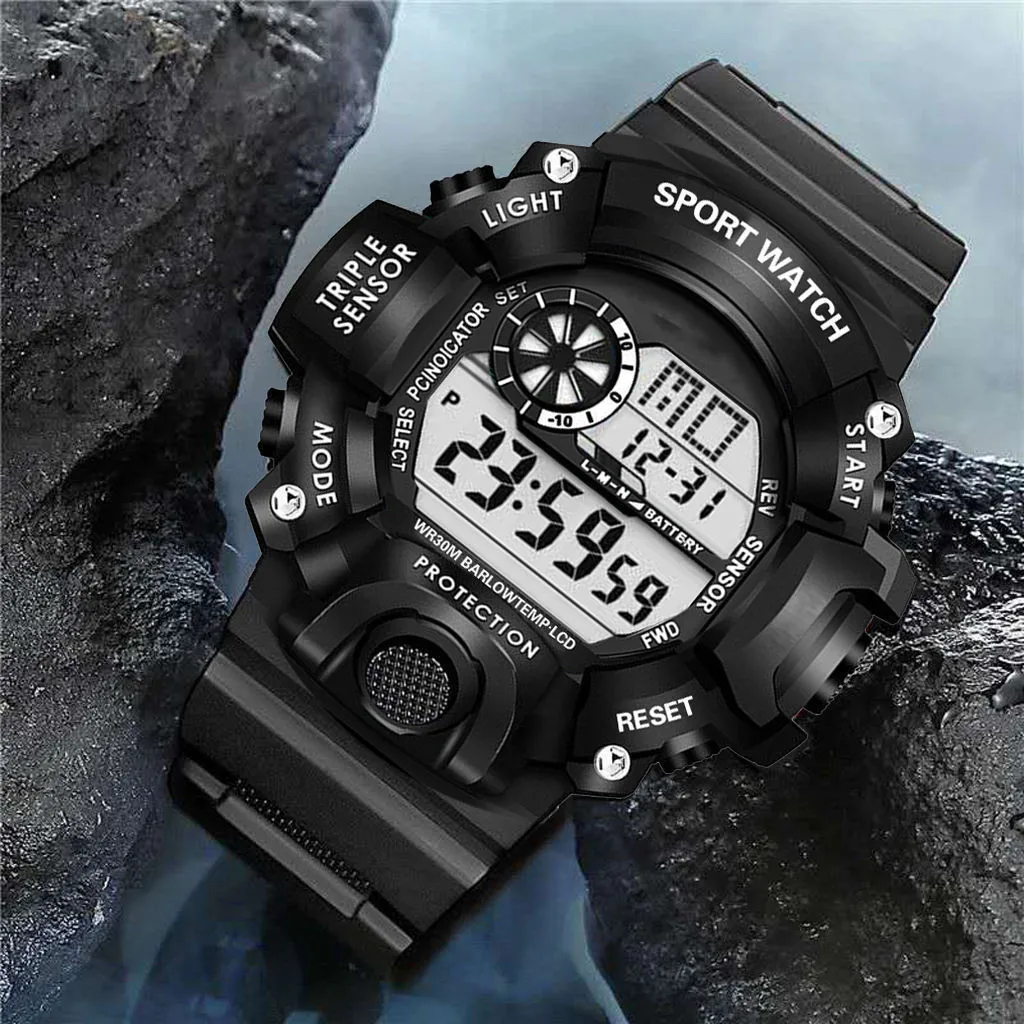 YIKAZE Men\'s LED Digital Watch Men Sport Watches Fitness Electronic Watch Multifunction Military Sports Watches Clock Kids Gifts