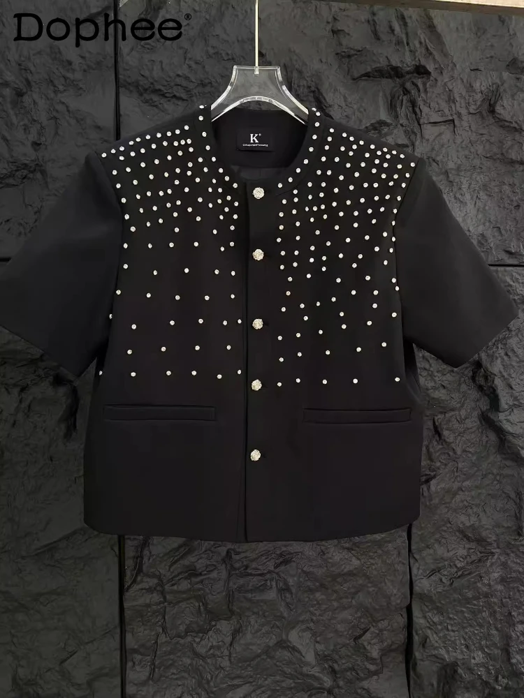 

Fashion Diamond Design Black Small Fragrant Coats Men's 2025 Summer New Trendy Handsome Tops Loose Comfort Short-sleeve Jackets