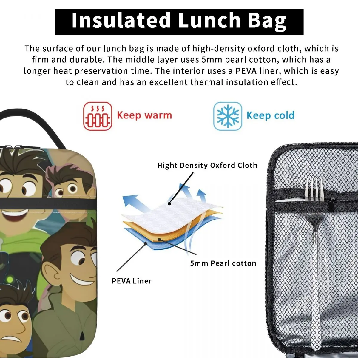 Borsa per il pranzo Wild Kratts per le donne Scatola per il pranzo con stampa anime Divertente borsa termica per picnic all'aperto Borse per alimenti Oxford isolate portatili