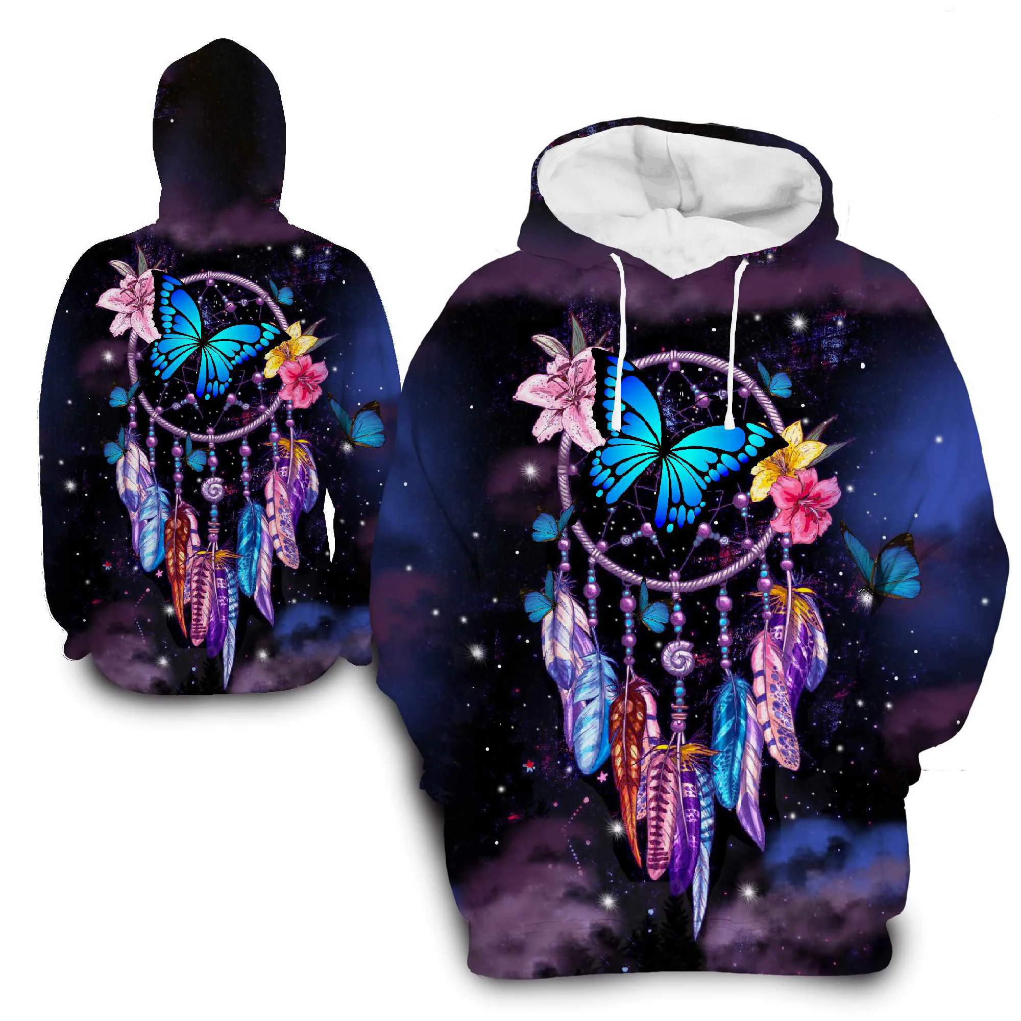 Dream Catcher Pattern Hoodies Butterfly 3D Print Women Hooded Sweatshirts Streetwear Pullovers Tracksuits Female Unisex Clothing