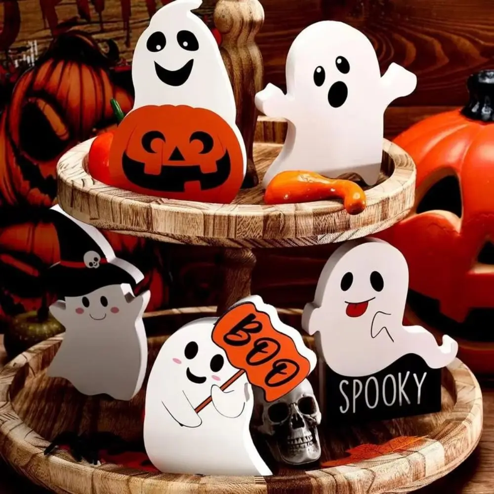 3Pcs/Set Creative Halloween Tiered Tray Decorations Cartoon Funny Cute Ghost Table Ornament Household Crafts