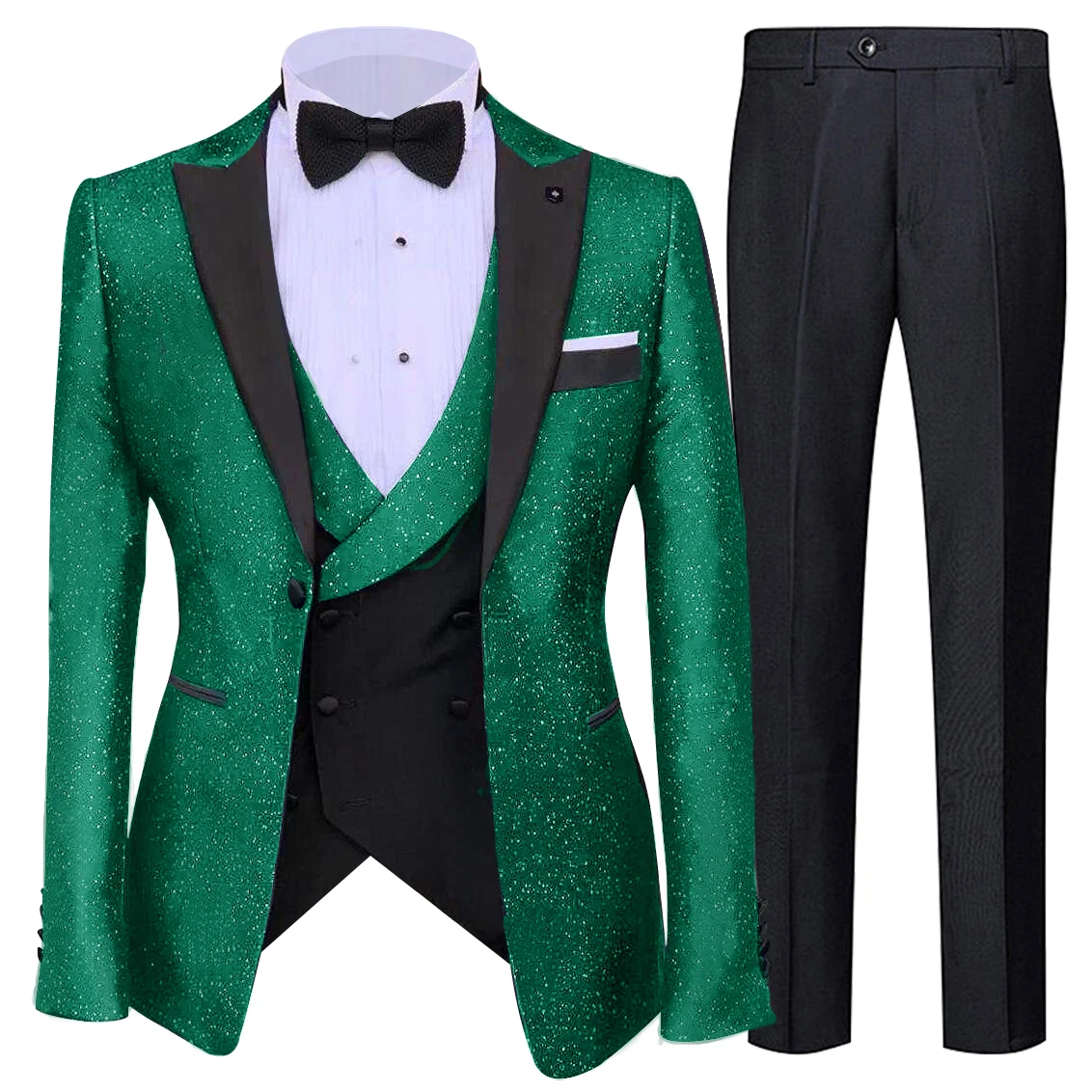 Esmoquin de boda para hombre, traje de novio de gama alta, tela sedosa brillante, traje de graduación, chaqueta con solapa de pico, chaleco, pantalón, hecho a medida