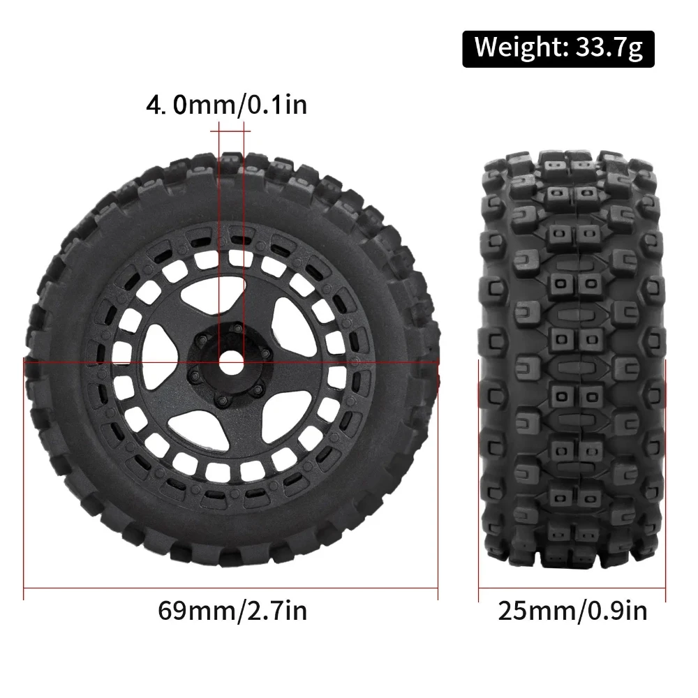 4pcs 69mm Rubber Tire Tyre for Arrma 1/18 Typhon GROM 2S RC Car Upgrade Parts Accessories