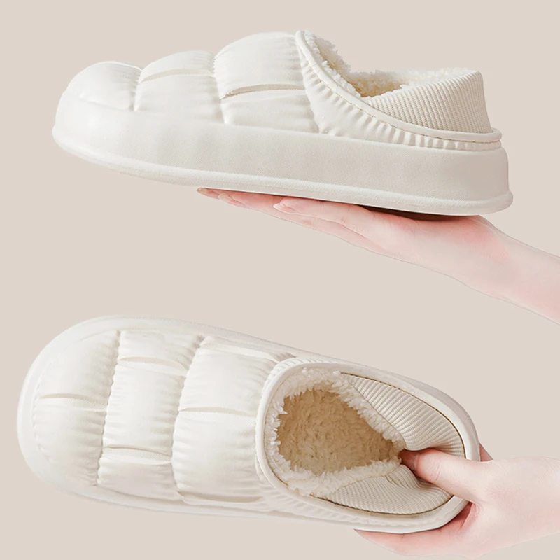شباشب منزل شتوية مقاومة للماء للنساء، شباشب دافئة من القطيفة غير قابلة للانزلاق، أحذية قطنية خفيفة الوزن وسميكة ونعل ناعم #4
