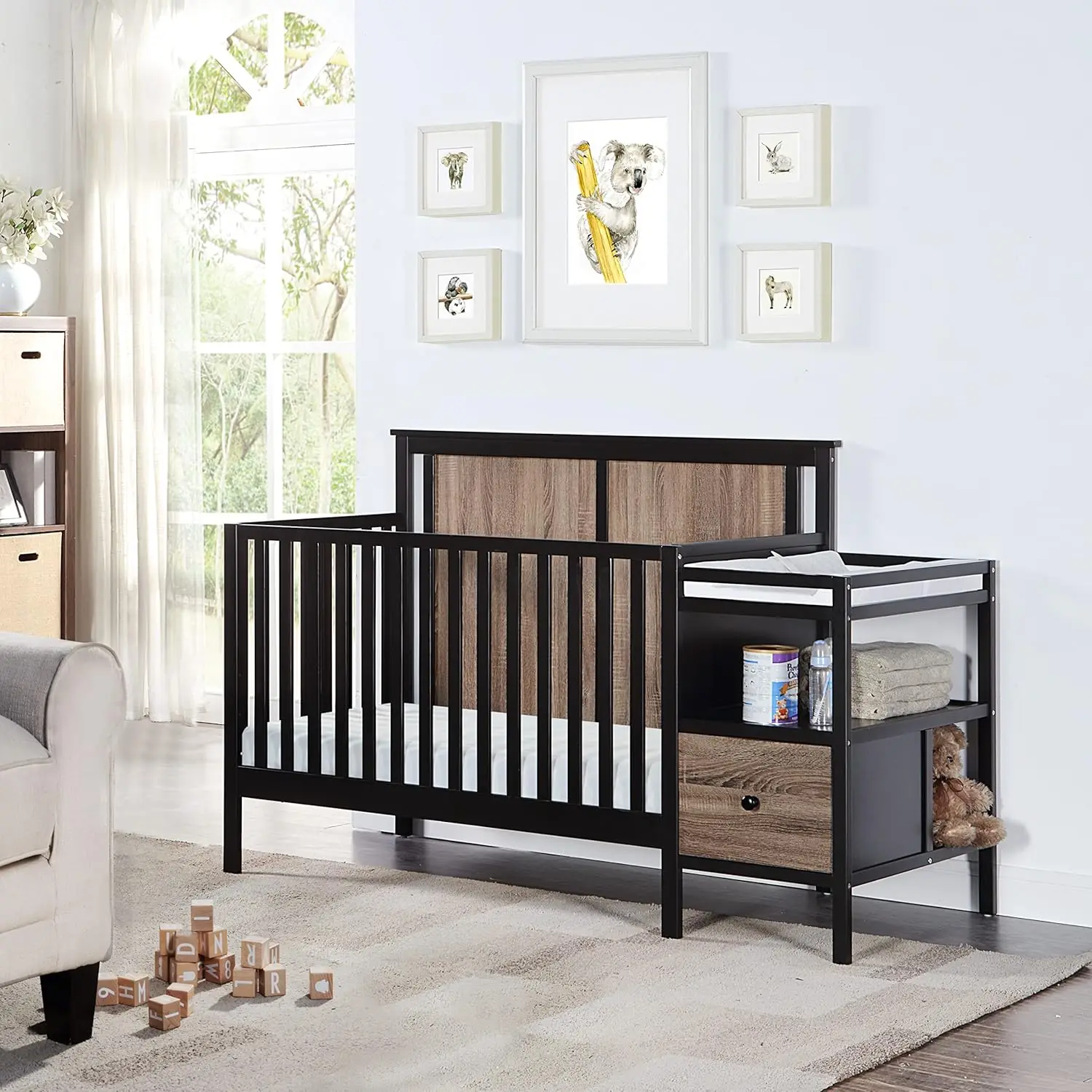 

Suite Bebe Connelly 4-in-1 Crib and Changer Combo in Black/Vintage Walnut