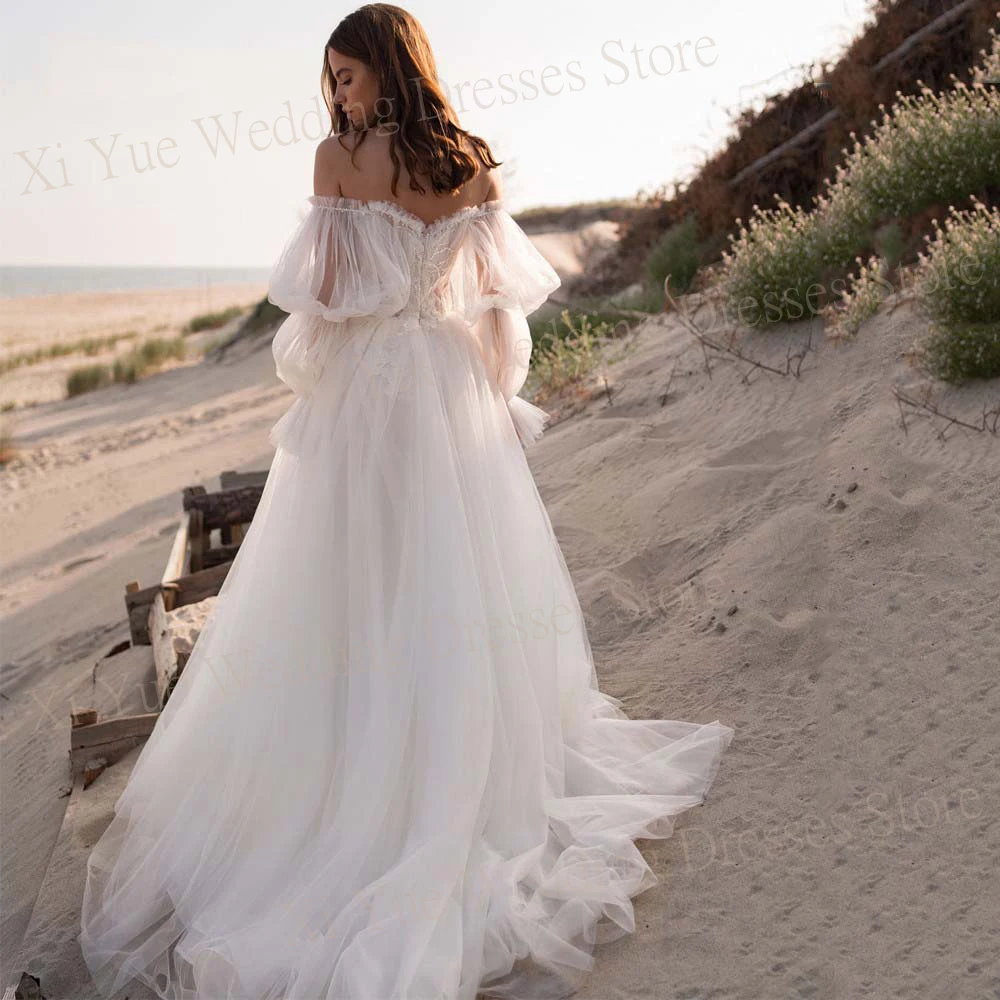 2024 luxury Pretty A Line abiti da sposa da donna Sexy Appliques Lace Off The Shoulder abiti da sposa manica A sbuffo Robe De Mariee