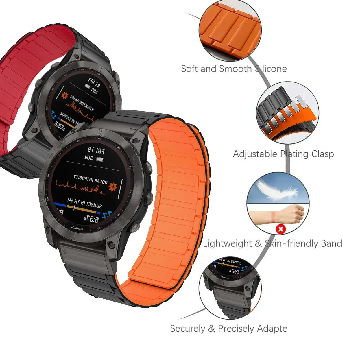 Pulseira magnética de silicone para Garmin, pulseira de laço, Garmin Band, Fenix 7X, 7 Pro, Fenix 6X, 5X, 5Plus, Tactix 7, Forerunner 965, 955, Enduro 2, 26mm