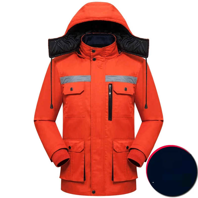 Winter Work Clothing Multi Pocket Reflective Safety Working Overcoat Cold Storage Worker Uniform Cotton Paddedhooded Work Jacket