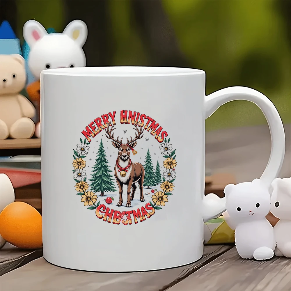 

11oz cartoon reindeer Christmas mug + festive mood cup Parent-child Christmas gift Family office coffee cup