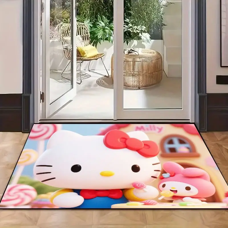 1 alfombrilla Adorable de dibujos animados de Hello Kitty y My Melody Sanrio, 80x50cm (31,49x19,68 pulgadas), bonito tema de caramelo dulce Kawaii antideslizante