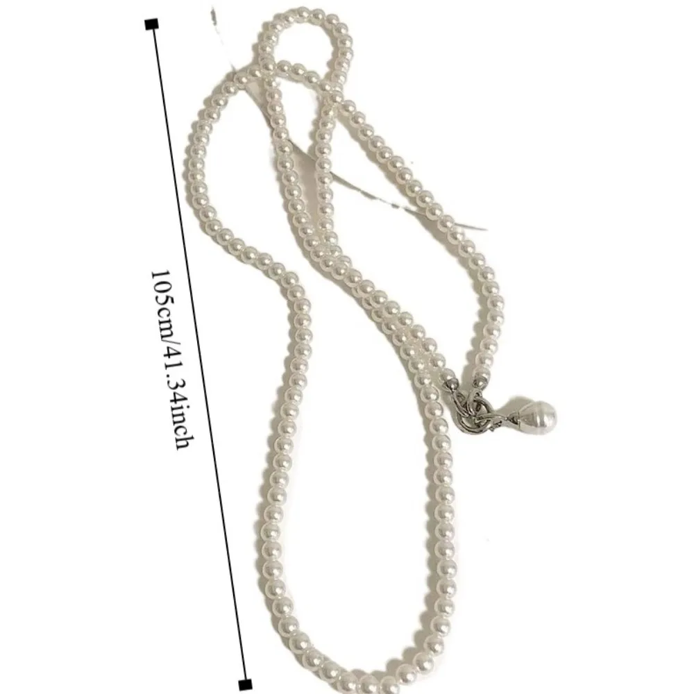 الرجعية اللؤلؤ قلادة طويلة اللؤلؤ حزام الخصر Crossbody حزام سلسلة حزام الزخرفية مع مرآة المرأة لؤلؤة الخصر سلسلة يوميا