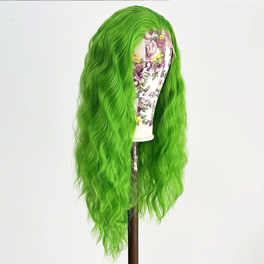 UNIQUEWIG High Temperature Synthetic Lace Front Wig Long Hair Green Deep Wave Wigs for Women Natural Hairline Glueless Lace Wig