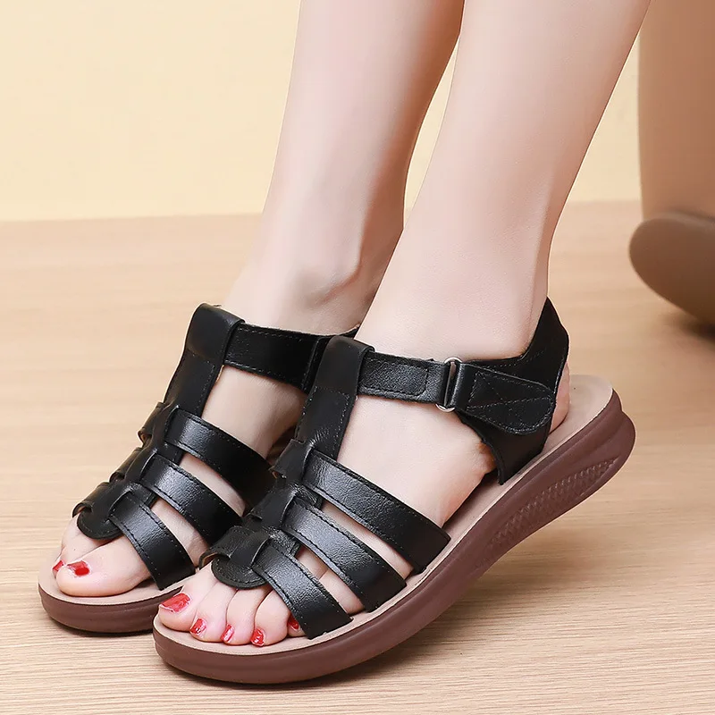 European American Sports Md Casual Women's Sandals Solid Color Comfortable Large-Size Flat Sandals Breathable And Lightweight