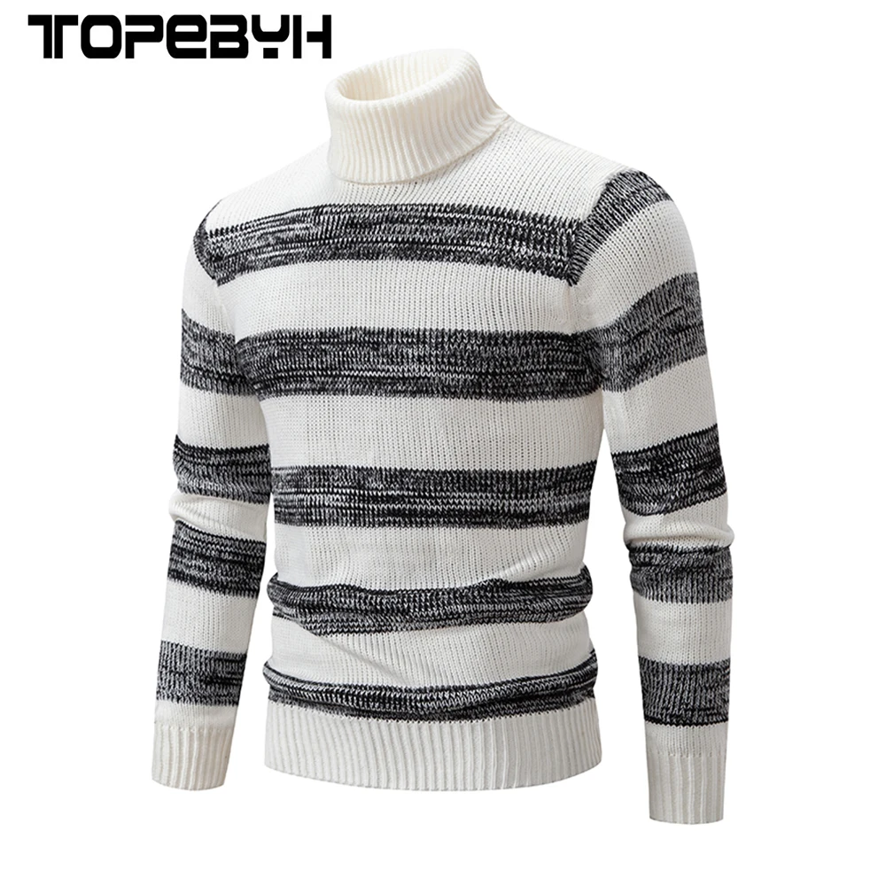 High Quality Men\'s New Autumn and Winter Casual Warm Neck Sweater Knit Pullover Warm Tops