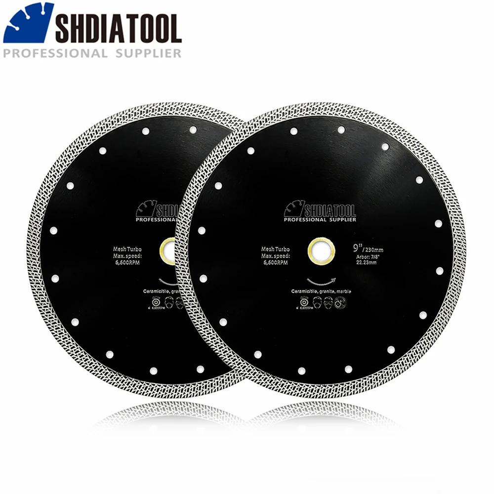 

SHDIATOOL 2 шт. диаметром 230 мм/9 дюймов горячепрессованный спеченный алмазный режущий диск Сетка турбо алмазный пильный диск гранит мрамор плитка керамика