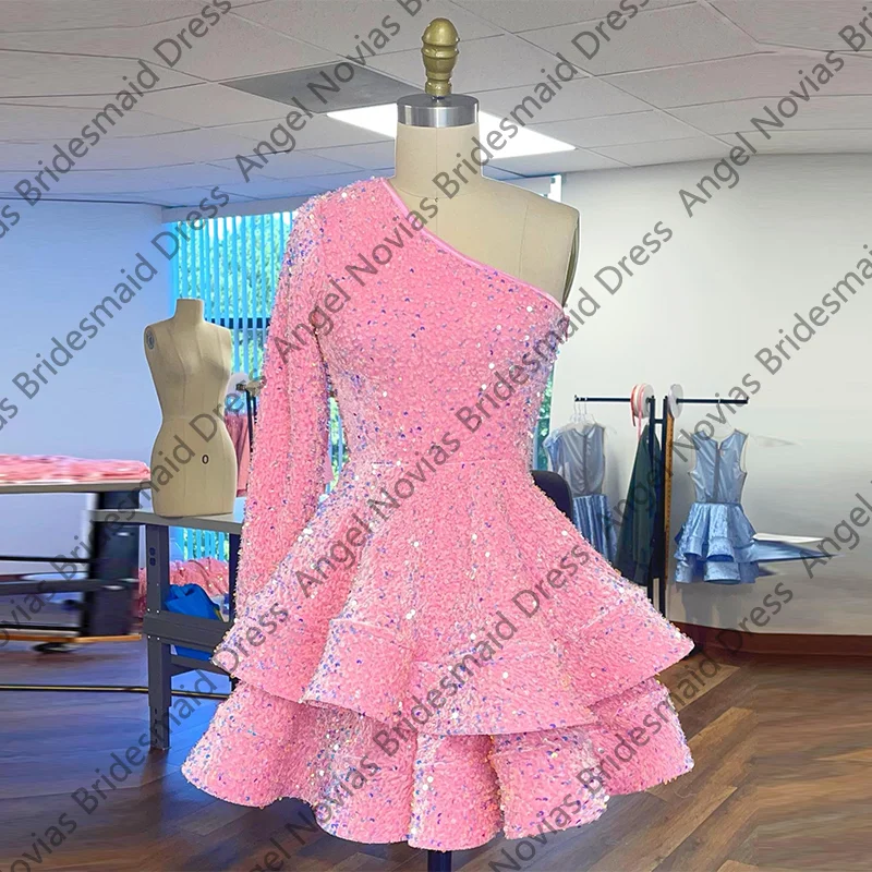 

Customized Mini Pink One Shoulder Prom Dressses 2025 Vestidos De Gala Graduation Birthday Party Dresses
