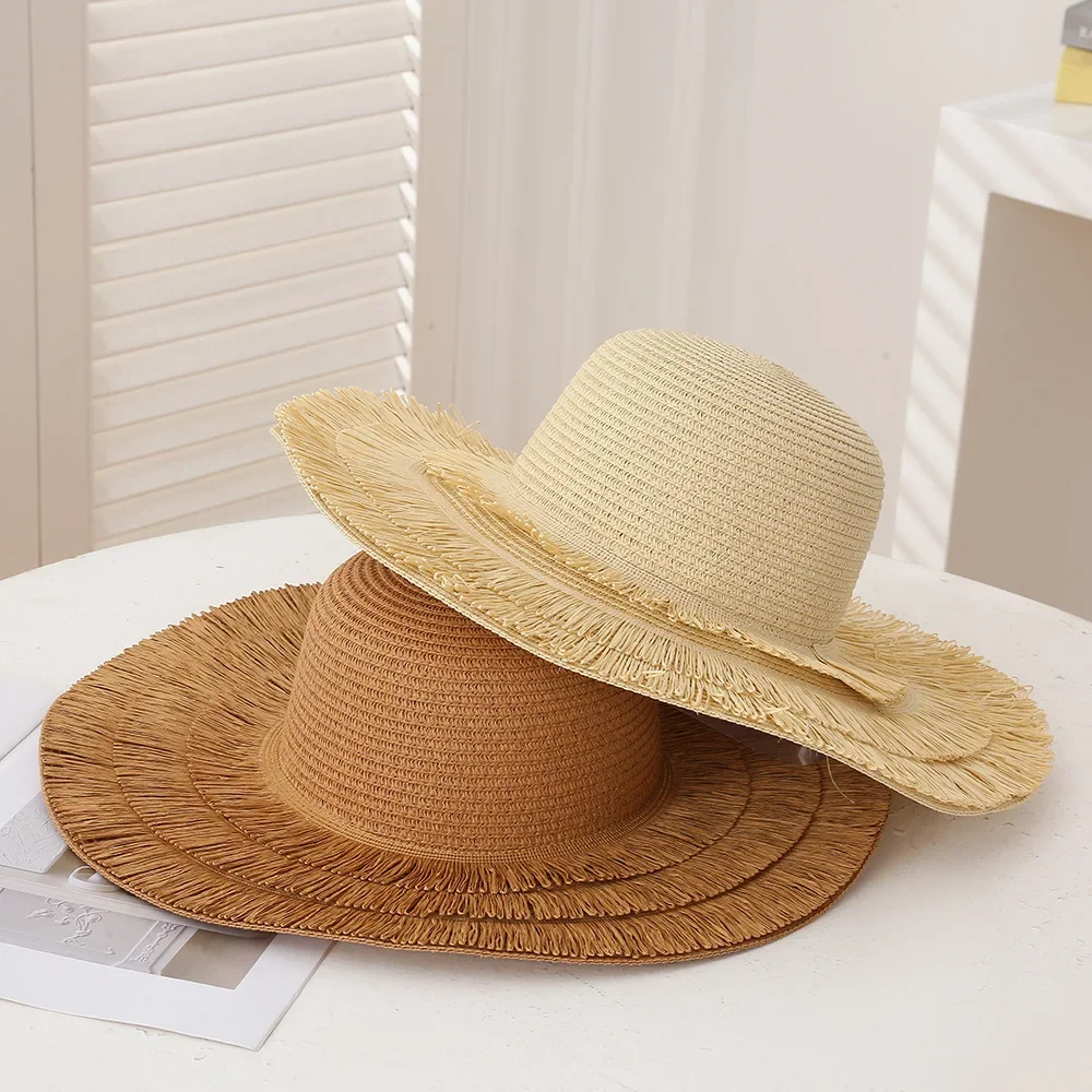 

Wide Brim Beach Straw Hats for WomenSimple Foldable Summer Outing Sun Hat FashionFlat Uv Protection Panama A Straw Rafi Hat