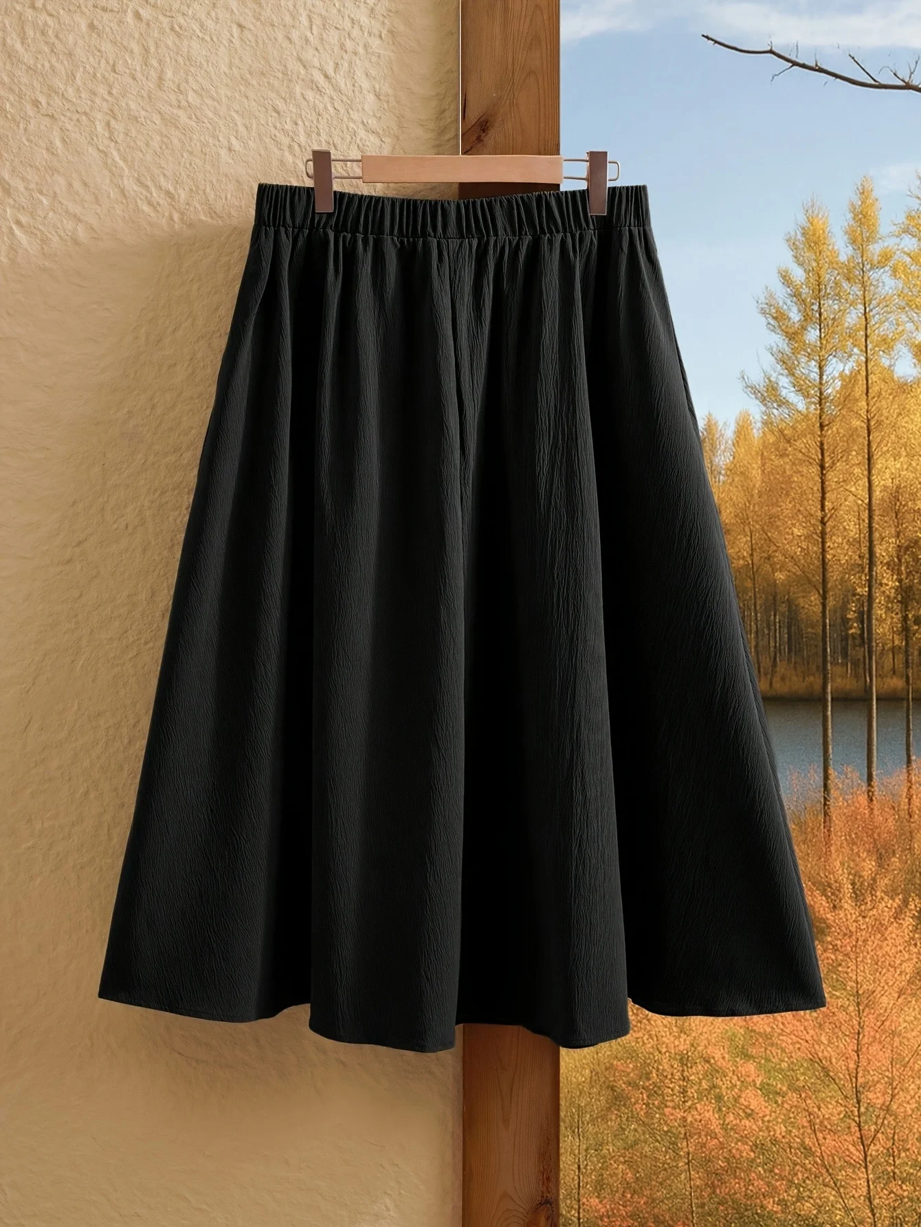 Plus Size Solid Color Elastic Waist Swing Loose Summer Fashion All-Match Skirt image 2