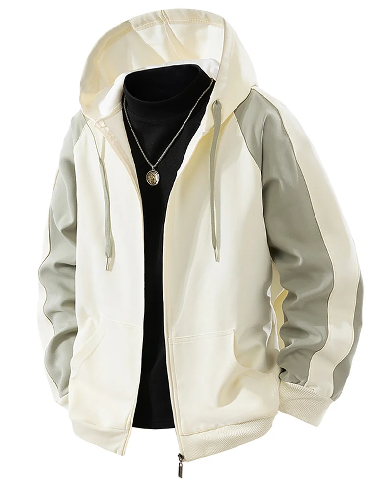 

New 2025 Men's Hoodie Jaet Casual Spring Autumn Loose Fit Trendy Breathable Polyester Fiber Zipper Closure Pure Color