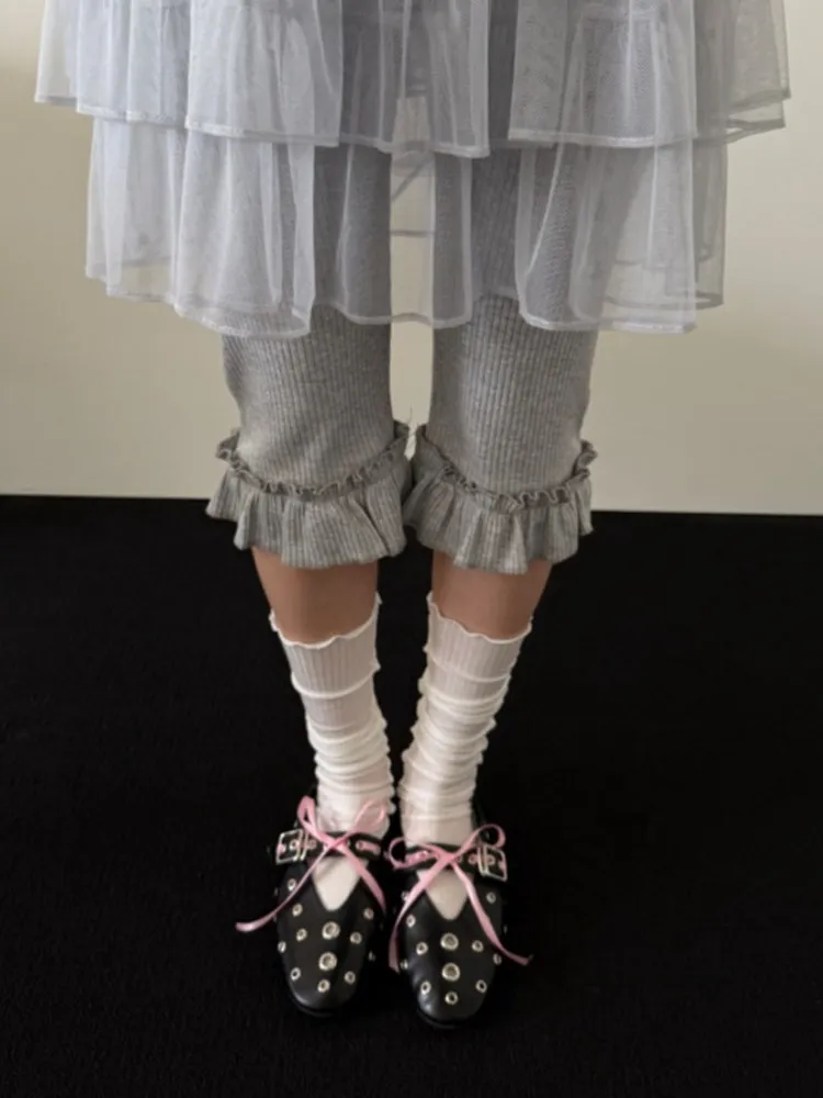 Cintura alta confortável elástico renda guarnição design calças de cinco quartos japonês sle meninas casual solto ajuste queimado calças