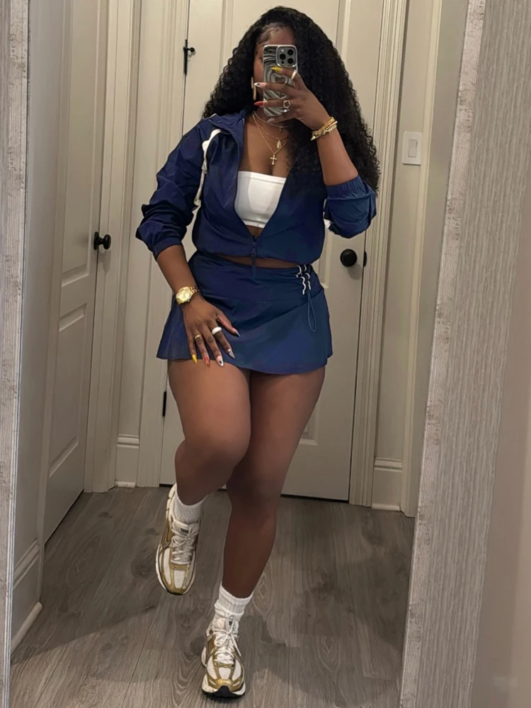 New Spring Summer Women Ladies Casual Two Pieces Skirt Set with Cardigan Short Jacket Top and Mini Skorts Outfits Streetwear view 3
