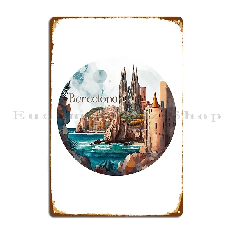 Barcelona Spain Sagrada Familia Metal Sign Customized PaintingWall Plaque Living Room Wall Cave Tin Sign Poster