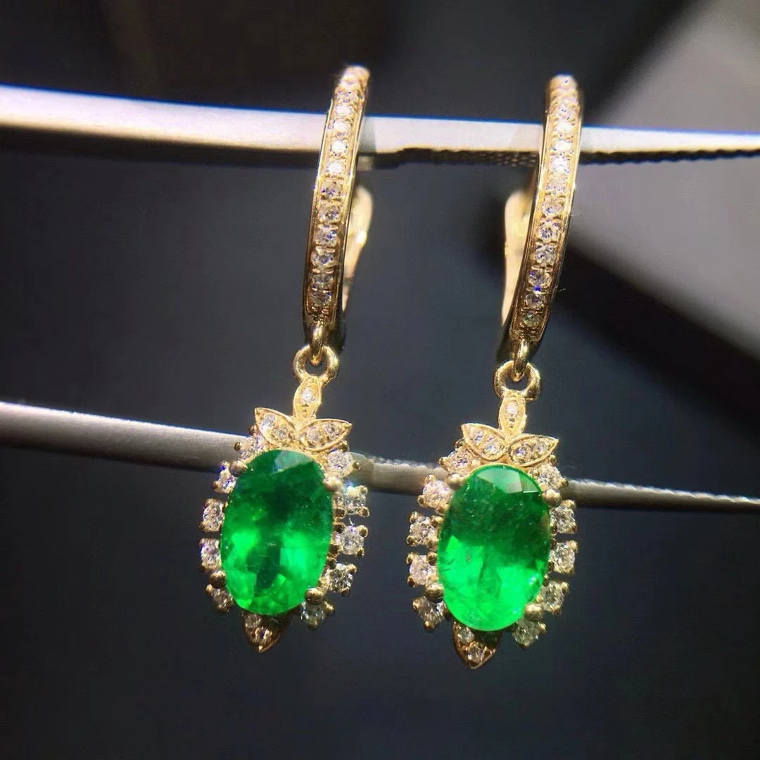 

KJJEAXCMY Fine Jewelry Natural Emerald Earrings For Women S925 Pure Silver Exquisite Inlaid High Clarity Gem Support Testing