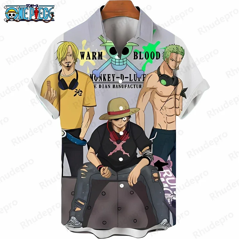 Hot Sale Men's One Piece Anime Hawaiian Shirt Luffy Nika Form Print Anime Kids Short Sleeve Tropical Holiday Shirt Tops