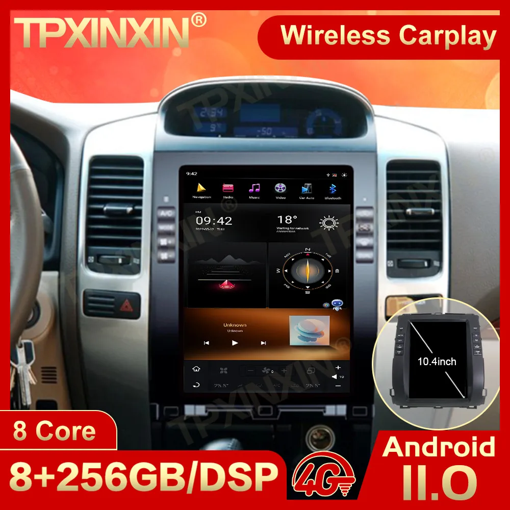 

8G+256GB Android 11 Tesl- Screen Radio Receiver For Toyota Prado 2002 2003 2004 2005-2009 GPS Multimedia Player Audio Head Unit