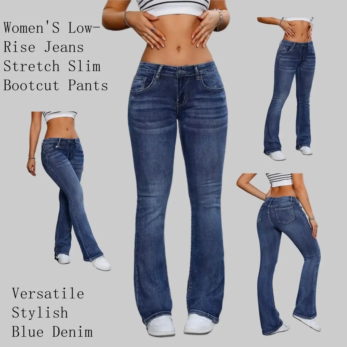 Y2k Jeans For Woman Blue Stretch Flare Denim Pants Vintage Retro Fashion Minimalist Elastic Waist Comfort Fit 2025 Trendy