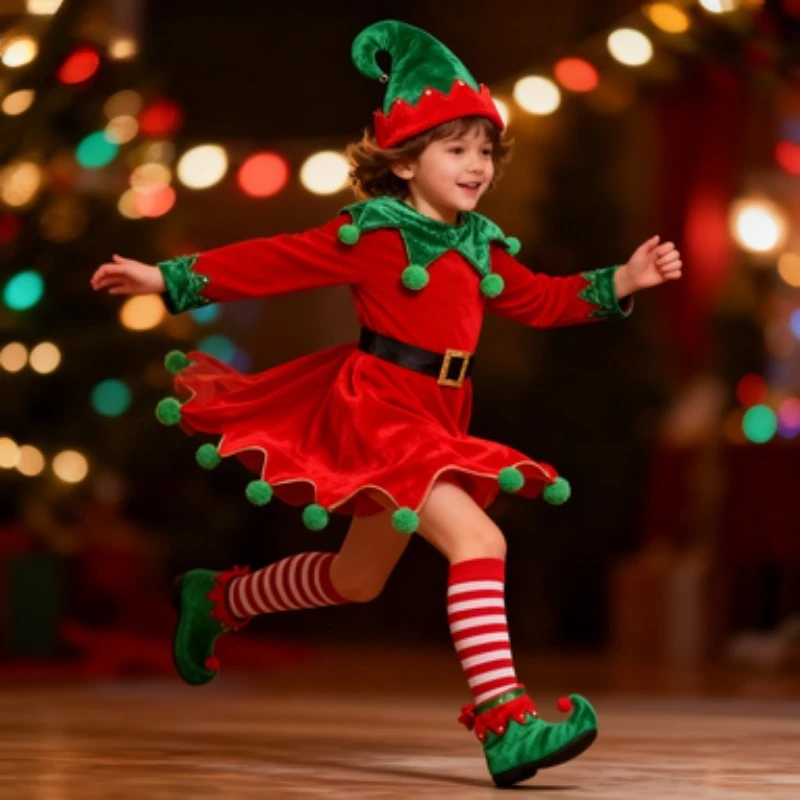 女の子コスプレ衣装ドレスクリスマスエルフドレスコスチュームセットエルフ