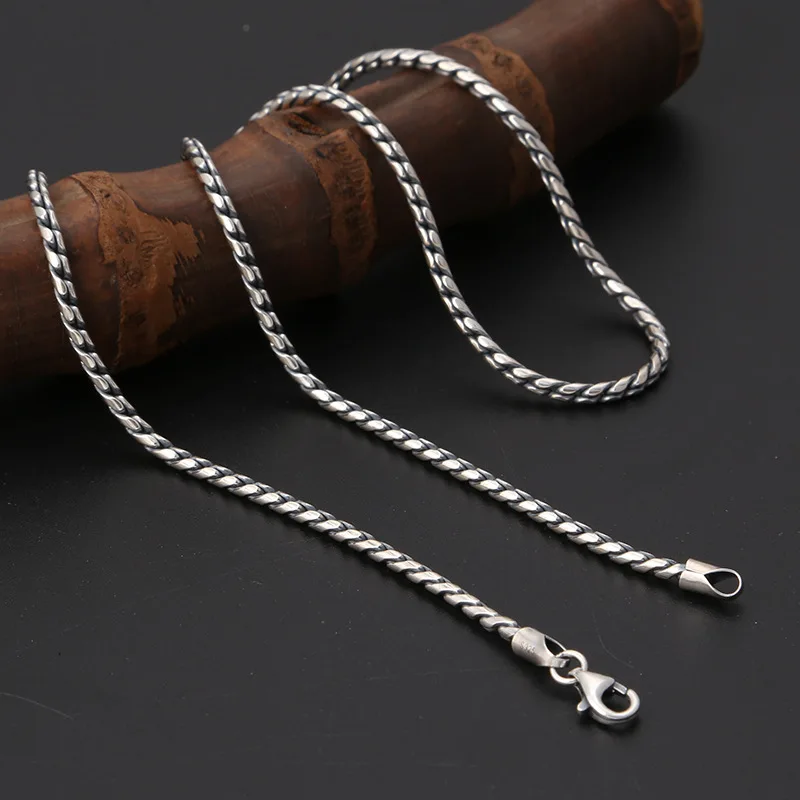 

S925 sterling silver jewelry men's and women's retro thai silver casualeasiest for matchcable stitch necklace clavicle chain