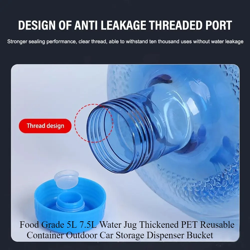 

Утолщенный контейнер для воды PET 5л 7,5л, многоразовый портативный кувшин для уличного автомобиля, ведро для хранения пищевых продуктов, диспенсер для воды PET 5/7,5л