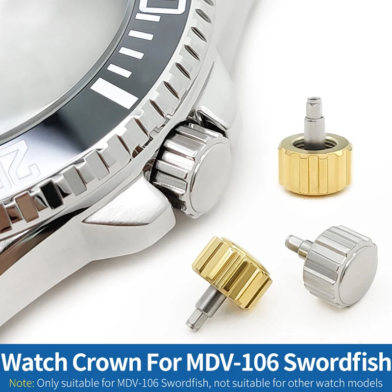 MDV-106 Crown Fits Swordfish Stainless Steel Crowns With Watch Stem Silver Gold Shiny Tools Parts