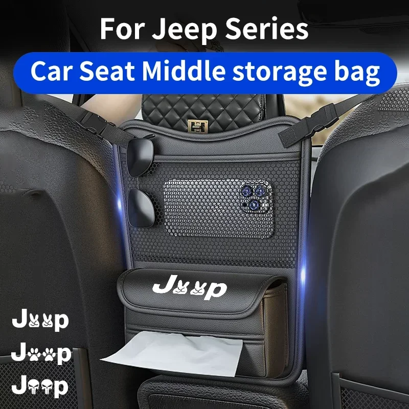 

Leather Car Armrest Box Storage For Jeep Renegade Compass Wrangler Grand Cherokee Auto Seat Middle Hanging Organizer Storage Bag