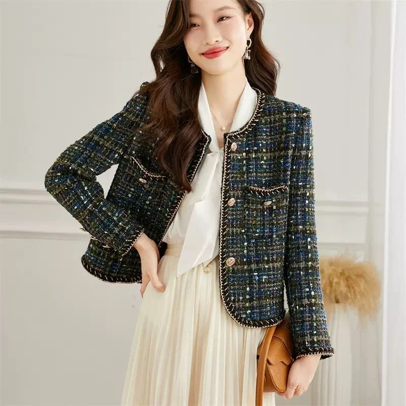 Chaqueta de Tweed coreano para mujer, abrigo de lana de manga larga de alta calidad, temperamento corto, prendas de vestir exteriores elegantes, Tops, novedad de otoño, 2024