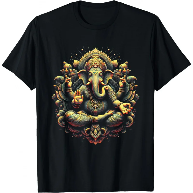 

0413 Elephant Om Yoga Ganesha Indian God Ganesh Gift T-Shirt 100% cotton print Tee Short Sleeve Graphic clothes All size tops