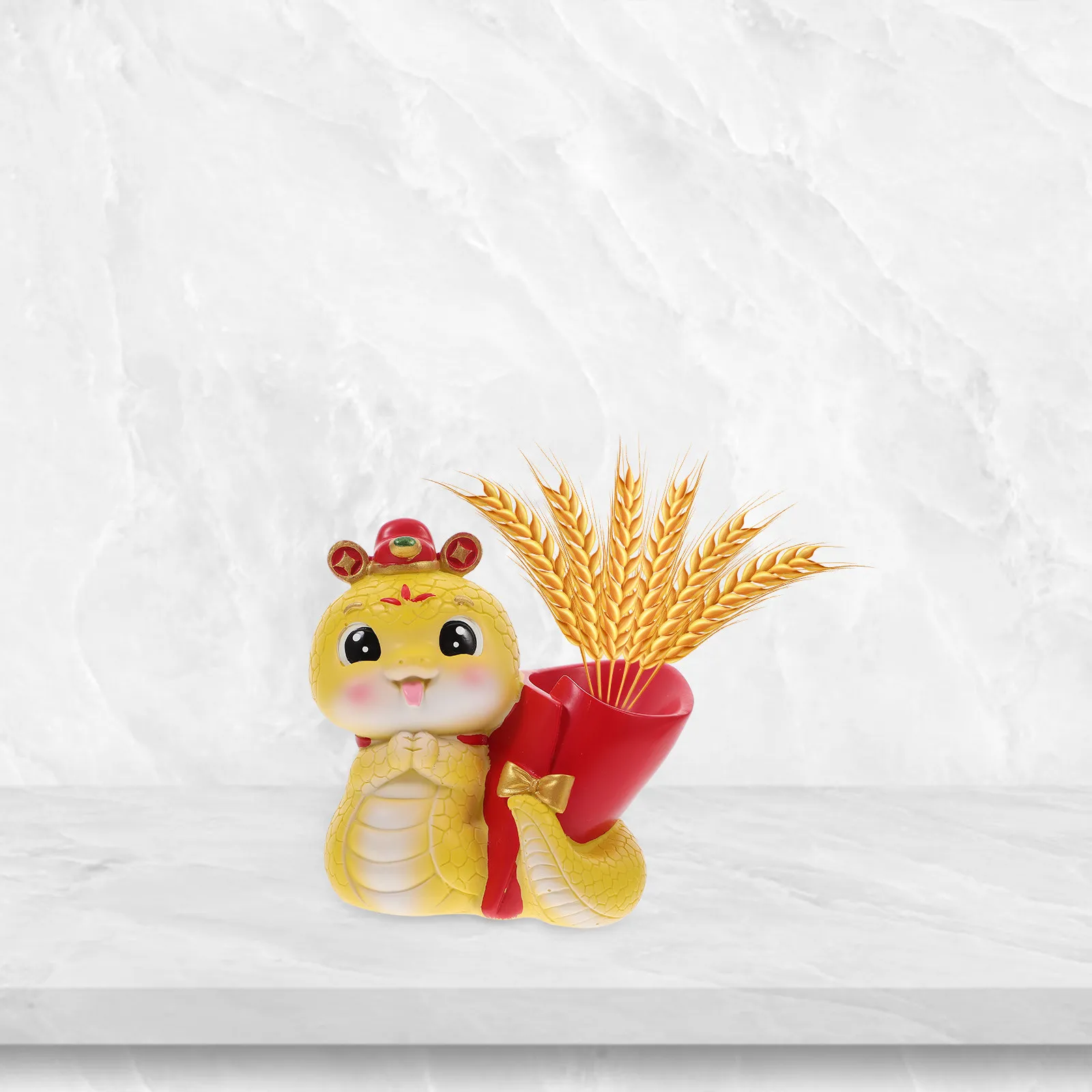 Snake Pencil Organizer Cup Resin Material Desktop Pen Holder Chinese Zodiac Snake Year Good Luck Charm Office Desk Decor Storage