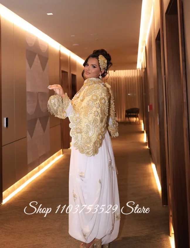 Exquisite Traditional Algerian Wedding Dress Gold-Beaded Arabic Bridal Gown Customized Muslim Wedding Dress Exquisite Prom Gwon