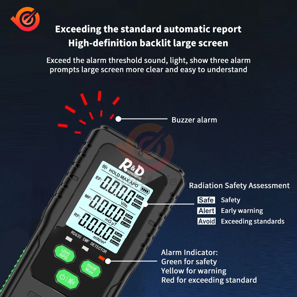 RD630 Electromagnetic Field Radiation Detector Tester EMF Meter Multifunctional Handheld Portable Radio Frequency Warn Meter