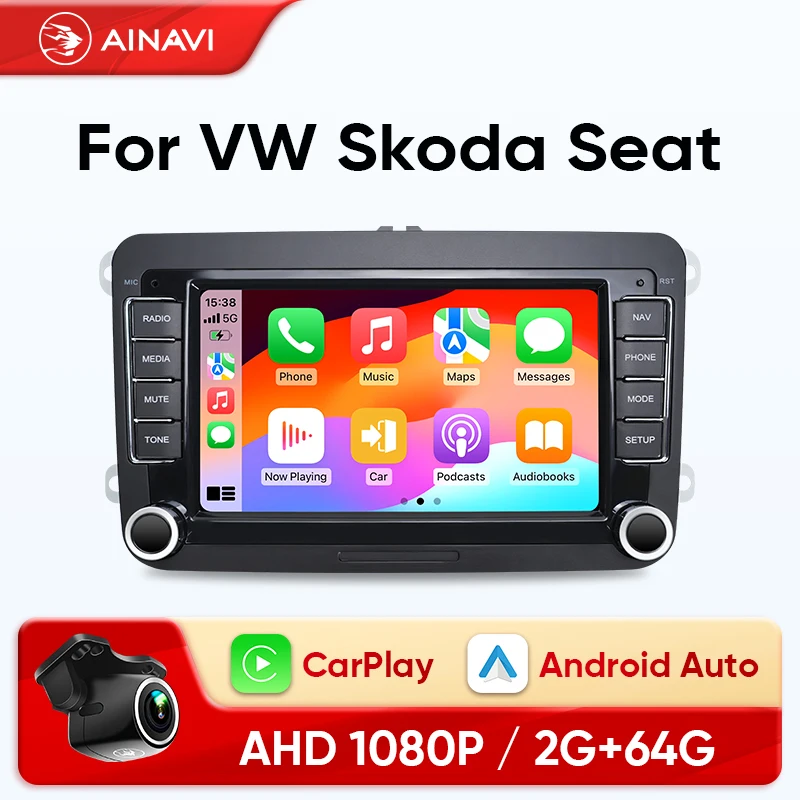 Ainavi Car Multimedia Radio For VW Volkswagen Passat B6 B7 Polo Tiguan Golf  Jetta Skoda Octavia SEAT CarPlay Android Auto 2Din