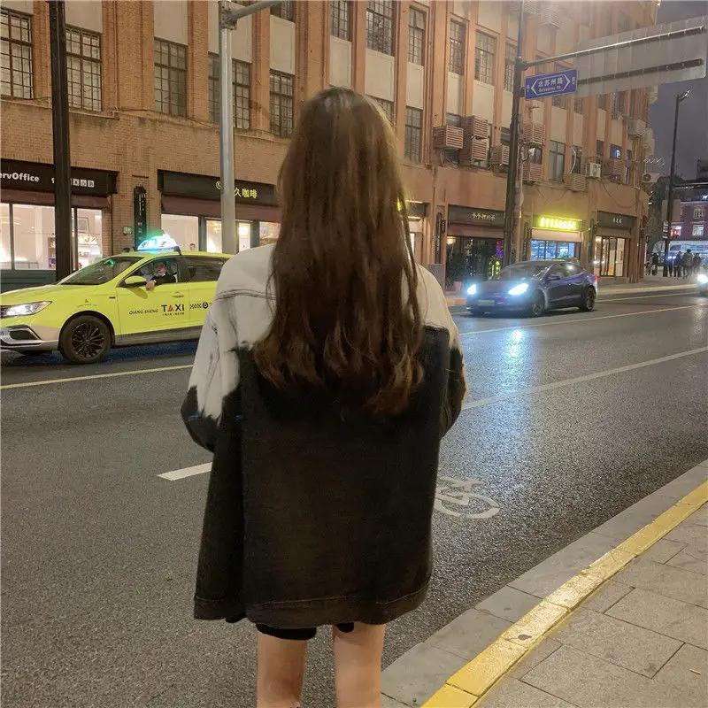 Giacca di jeans Ombre da donna Vestibilità ampia Stile di abbigliamento da lavoro Cappotto lavato versatile Giacca di jeans tie-dye casual per donna Streetwear