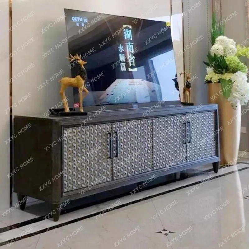 

L retro TV cabinet retro style old solid wood carving flower modern floor cabinet