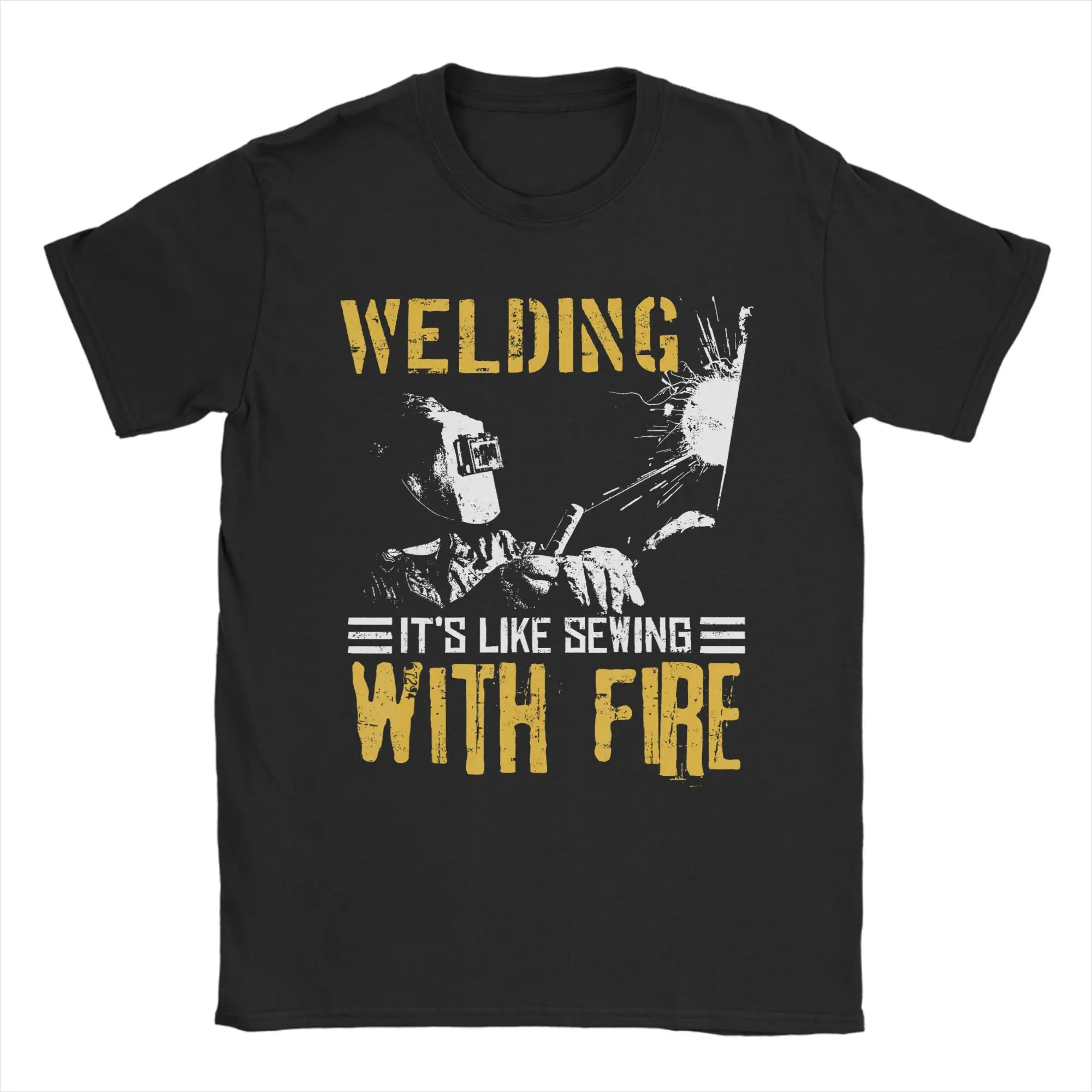 Men's T-Shirts Welding is Like Sewing with Fire Leisure 100% Cotton Tees Short Sleeve  T Shirts Round Neck Clothing Printed