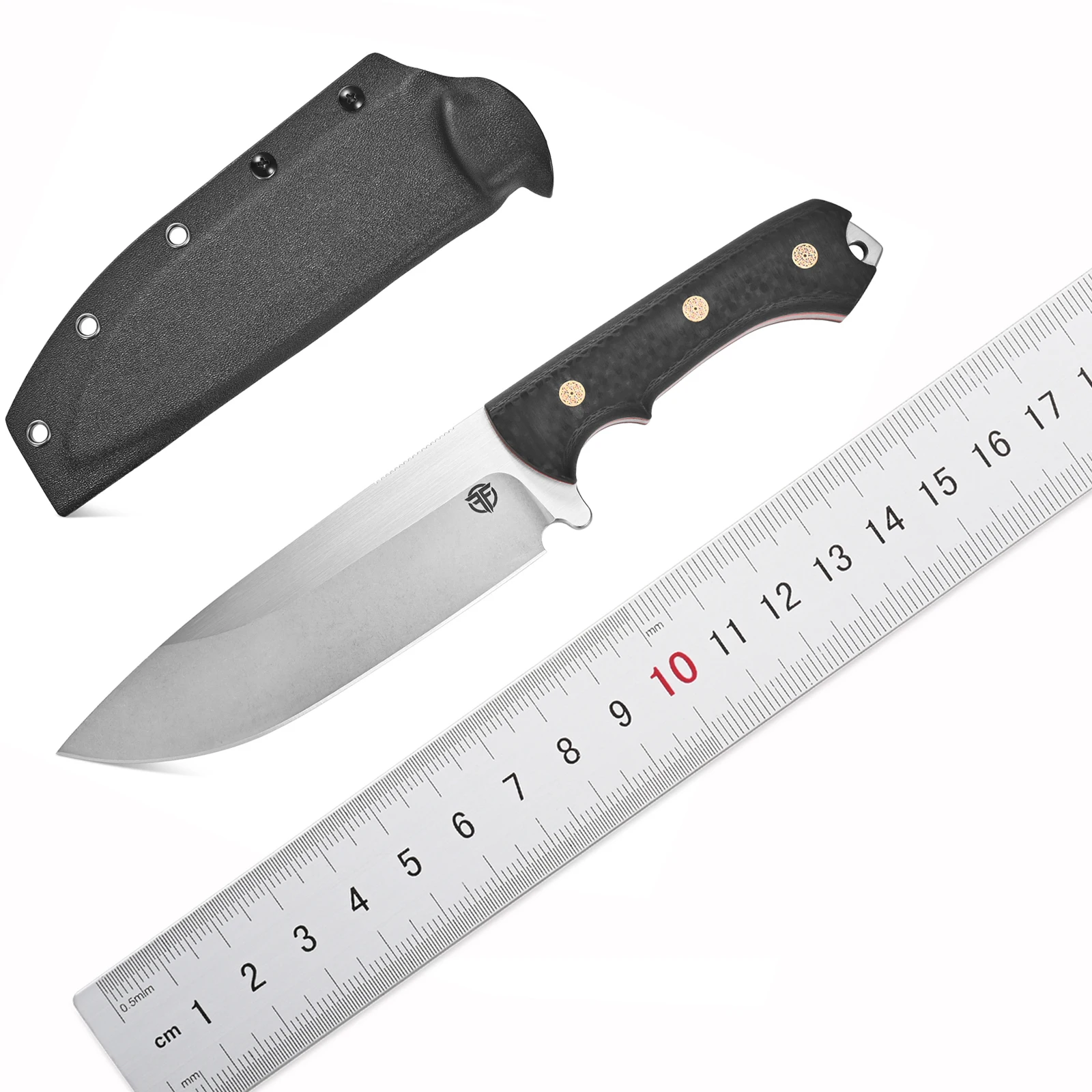 FF126 Fixed Blade Knife AUS-10 Black Steel Carbon Fiber Handle Knife with Sheath for Outdoor Camping Hunting Working