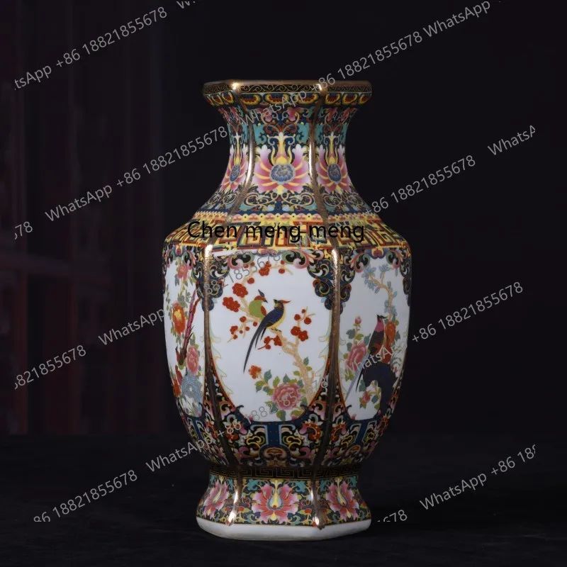 

Jingdezhen enamel color gold pastel flower and bird Chinese ceramic vase home ornament collection