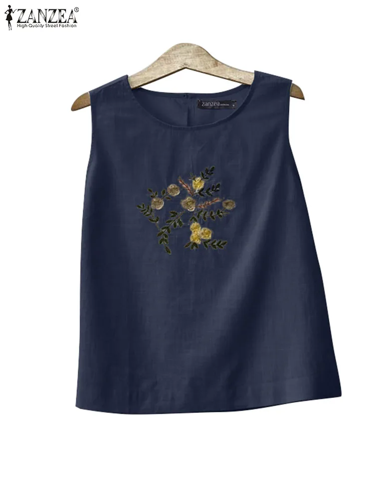 Vintage Camis Women Summer Floral Embroidery Tank Tops 2024 ZANZEA Casual Holiday Tees Beach Chemise Female Elegant Work Blouse