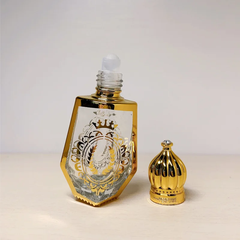 10/30/50pcs 12ml Gold Arabic Crystal Attar Oil Bottle Essential Oil Bottle Glass Bottle for Perfume Oil With Roller Ball