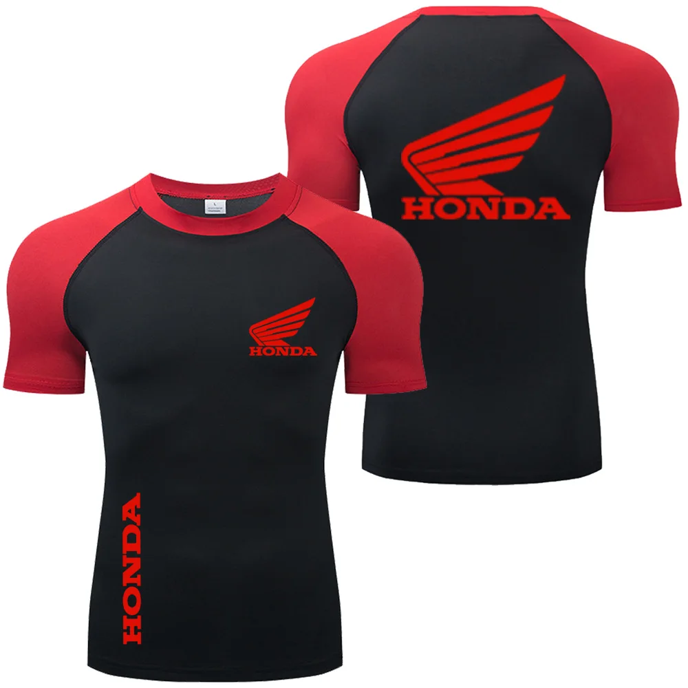 2026 الرجال الصيف هوندا الأحمر الجناح شعار مضغوط قميص الرجال الرياضة التجفيف السريع تي شيرت تنفس لممارسة الصالة الرياضية